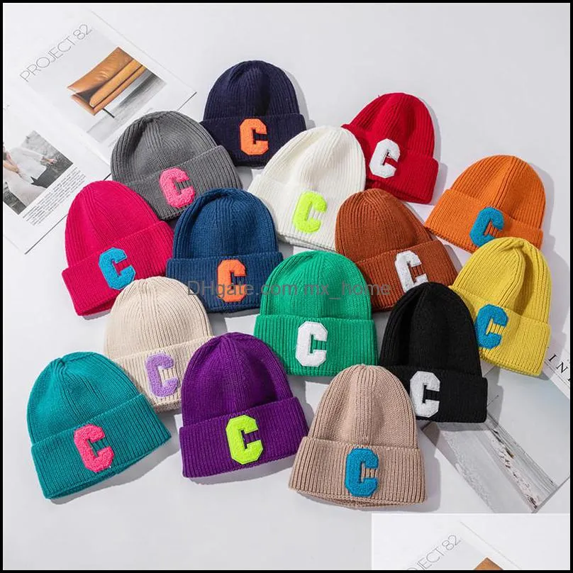 Girls New Winter Hats Women Thick C Letter Knitted Hat Female Warm Skullies Beanies Bonnet