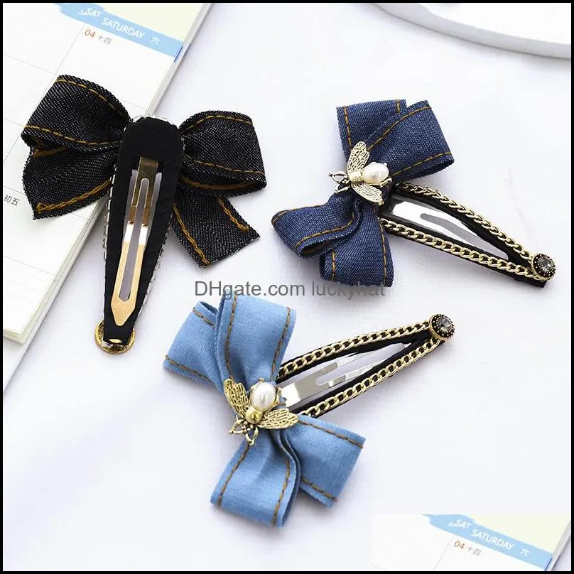 Clips Barrettes sieraden sieraden clip mode denim boog geknoopte bronzen parel hoofdtooi haarspeld uit vrouwelijk haar aessory aessories drop deliv