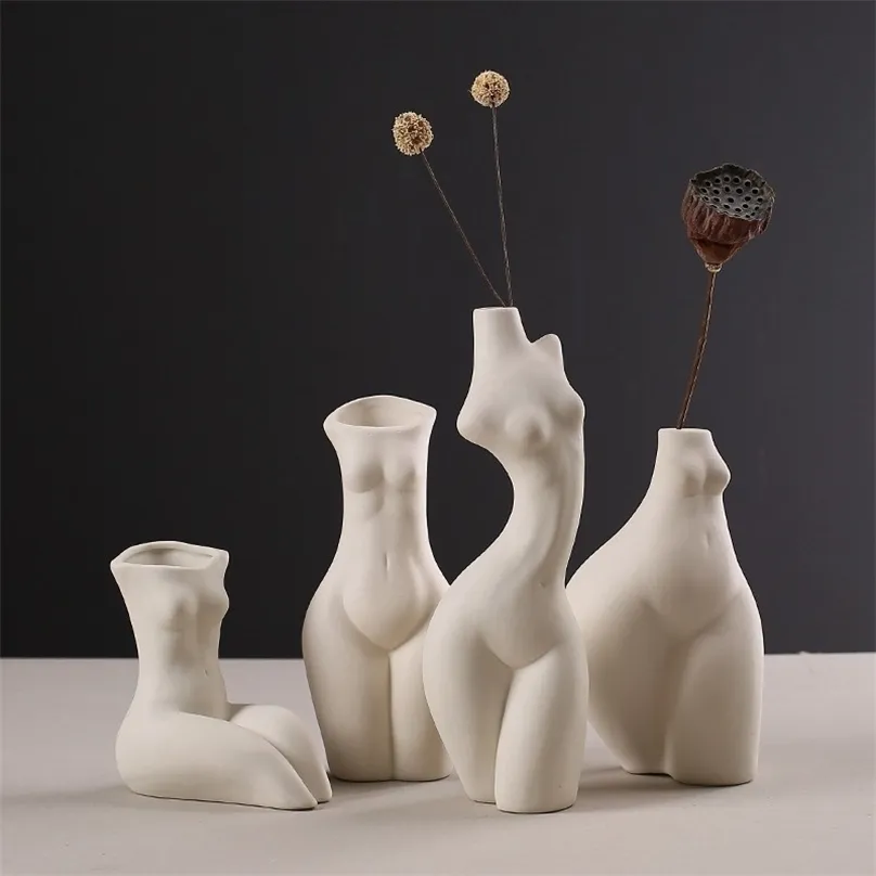 Home Dekoration Vase Körperkunst Modellierung Blumenschmuck Moderne minimalistische Keramikvasen Großhandel 211215