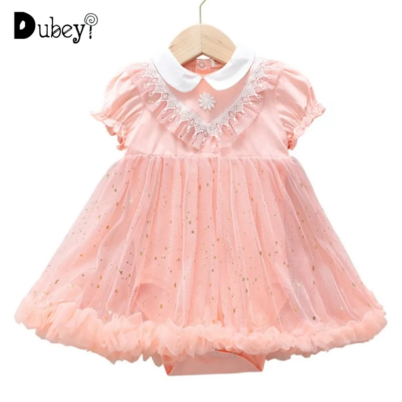 Baby Girl Party Dress Elegant Puff Sleeve 1e Verjaardag Zomer Kleren Geboren ES 210529