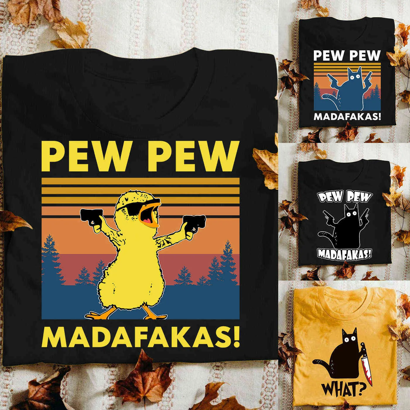 Funny Chicken Pew Madafakas Gangster Meme T-Shirt Vintage Men Cotton Tee Top 210629