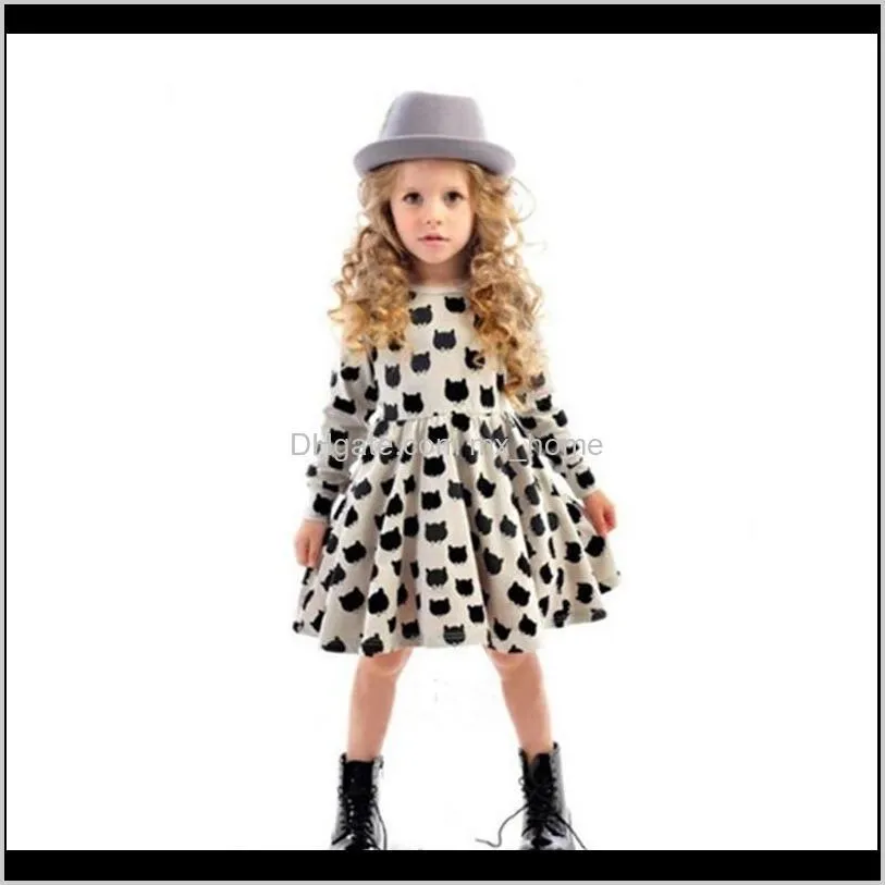 Robe coton mode manches longues tête de chat Ins décontracté vêtements pour enfants K1 Tattz filles robes Jv2L8