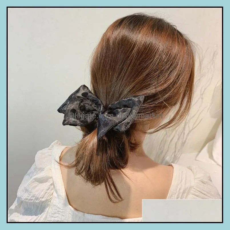 Big Bow Organza Hair Clips Polka Dot Two Layer Butterfly Bow Hair Rubber Bands Hairpins Girl Jewelry Hair Accessories for Women