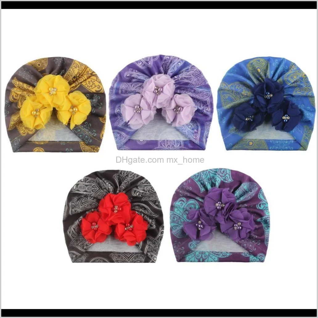 new baby creative printed hat spring and autumn thin children`s four bead flower boundless indian pullover hat