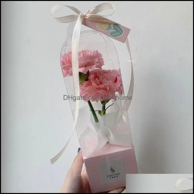 Gift Flower Packing Box Mother`s Day PVC Paper Single Transparent Rose Portable Holiday For Wrap