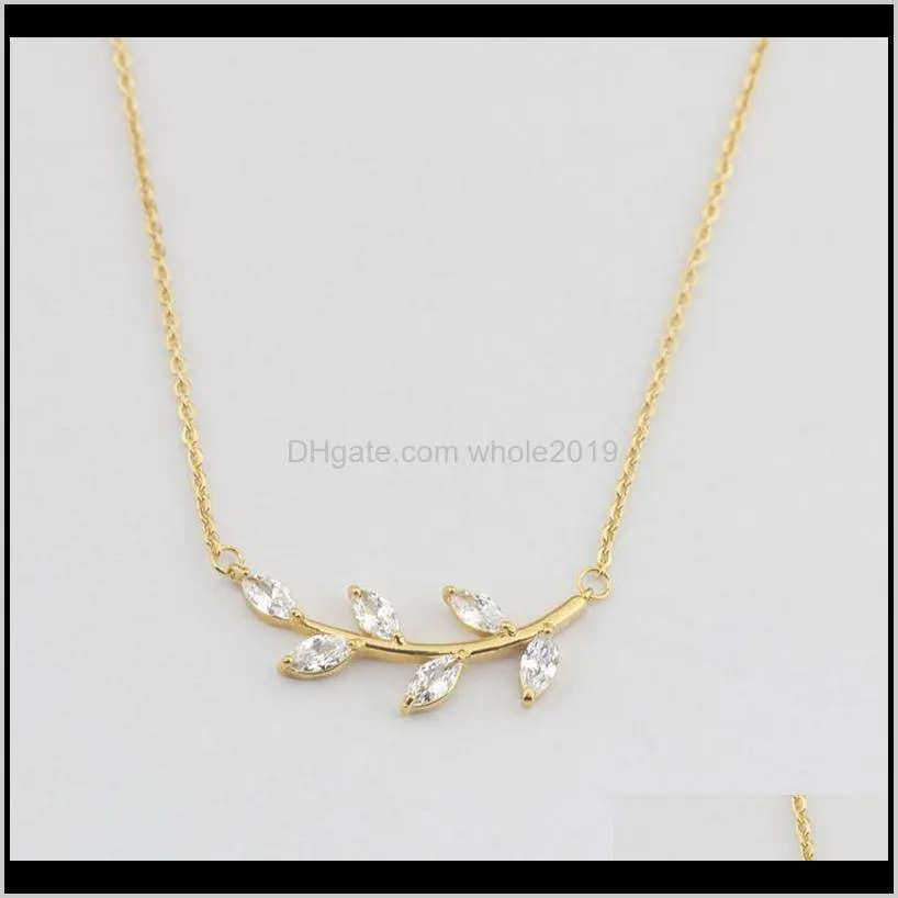sparkling crystal leaf zircon branch pendants necklaces for women jewelry stainless steel gold color charm chain collar chocker