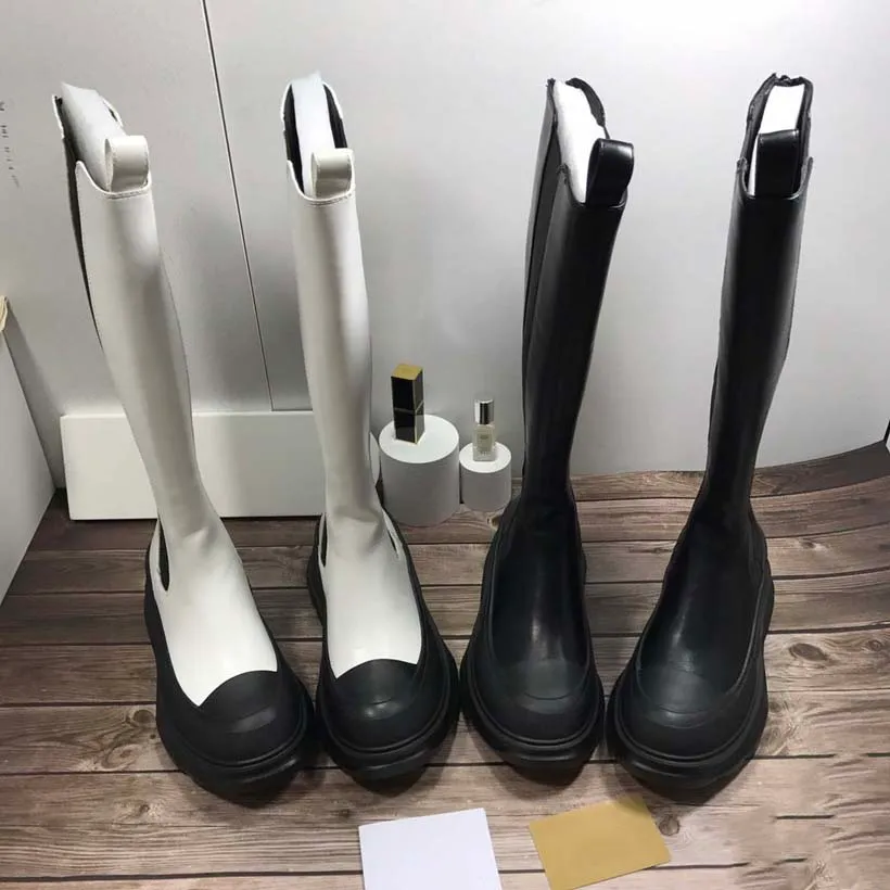 Women Knee Boots Designer Black and white Platform Boot Real Leather shoes Fashion shoe Winter Fall with box 04