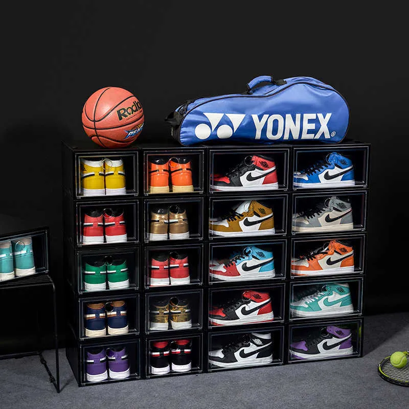 3PCS Clear Plastic Shoebox Sneakers Basketball Sports Shoes Storage Box Dustproof High-tops Organizer Combination Shoes Cabinets X273Z