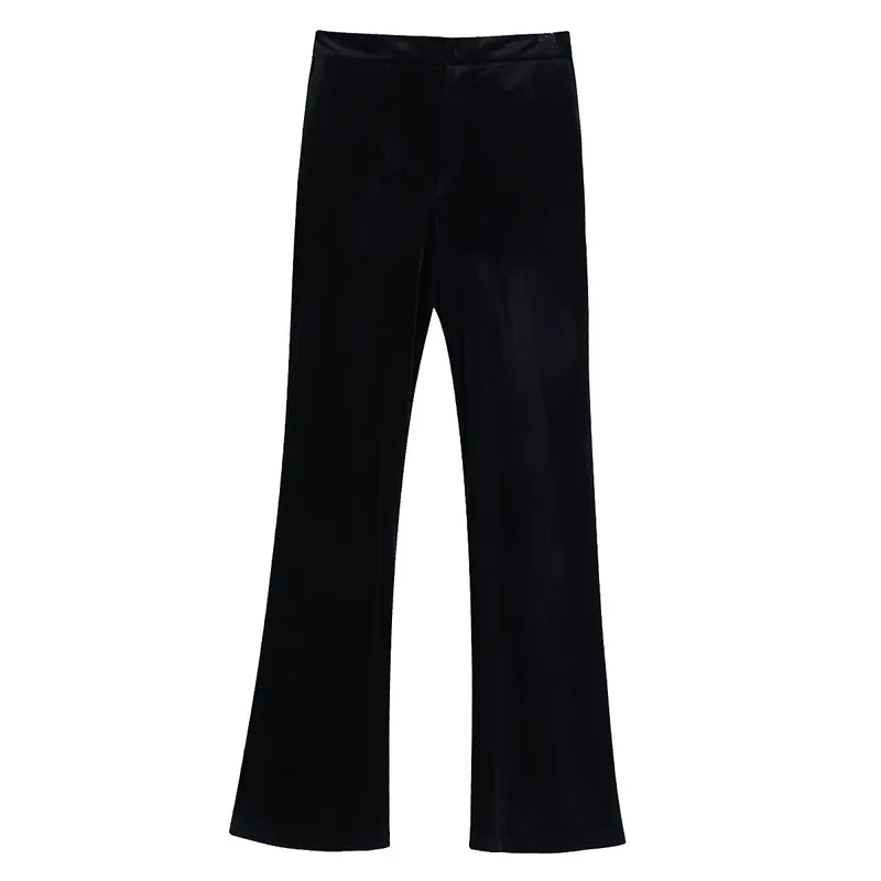 Calças retas vintage mulheres moda veludo calças sólidas elegantes senhoras elásticas cintura longa calças chique pantalones 210520