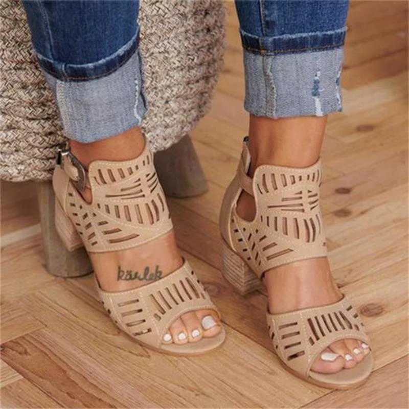 Kadın Kama Sandalet Orta Topuk Yaz Slip-On Toka Bayanlar Ayakkabı Yapay Açık Toe Rahat Düğün Pompaları Kadın Sandalias Y0721