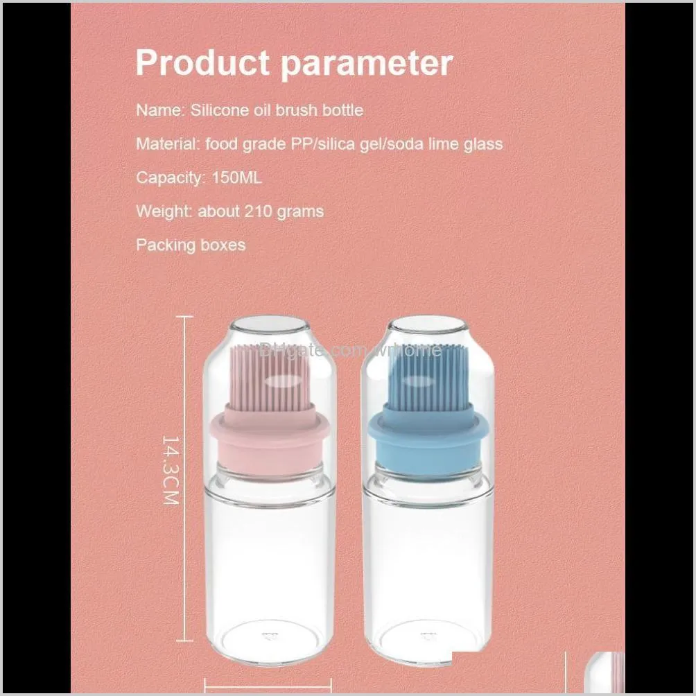 1pcs Portable Oil Bottle With Brush Silicone High Temperature Barbecue Liquid Gadgets For Kitchen Picnic Outdoor Baking BBQ Tool Tools &