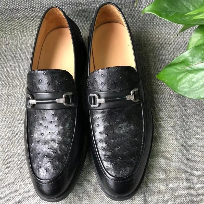 Dress Shoes Authentic Real True Ostrich Skin Businessmen Black Formal Genuine Exotic Leather Male Slip-up Oxford For Suit