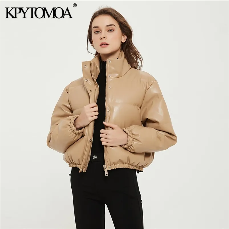 KPytomoa mulheres moda faux couro parkas grossos casaco quente acolchoado casaco vintage bolsos de manga longa feminina outerwear chique tops 210819