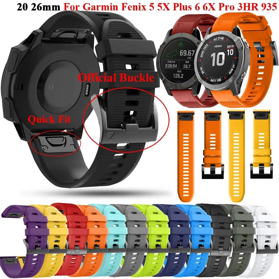 20 22 26mm paski Watchband Sport Silikonowe pasma z szybkim dopasowanym adapterem Metalowa klamra do Garmin Fenix ​​5 5x plus 6 6x Pro 3HR 935