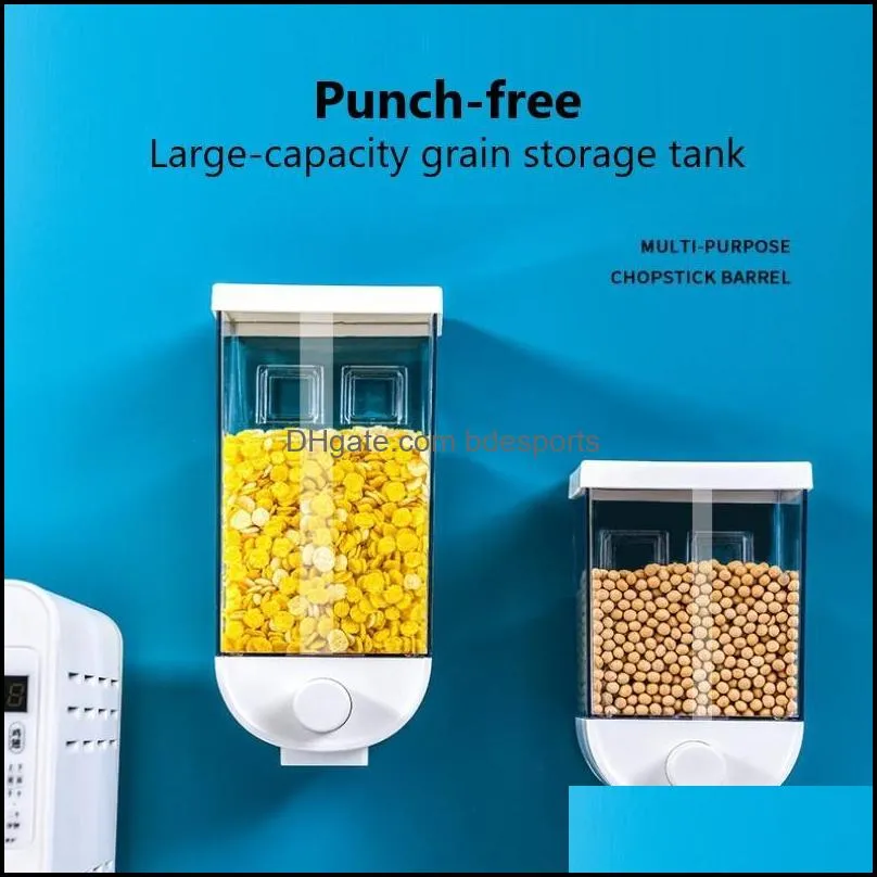 Storage Bottles & Jars 2021 Transparent Snack Dried Fruit Sealed Jar Non-marking Wall-mounted Press Output Tank Multi-grain