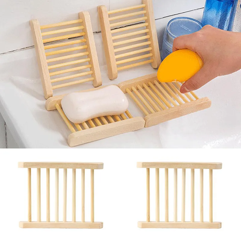 50PCS Natural Bamboo Trays Wholesale Wooden Soap Dish Soaps Tray Holder Rack Plate Box Container for Bath Shower Bathroom