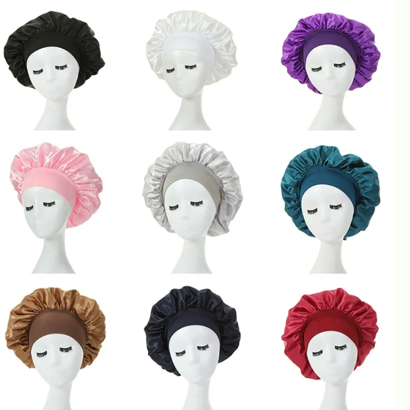 Sombrero de mujer para mujer, gorro de noche de banda ancha de satén liso, gorros elásticos para dormir para niña, gorros de baño, gorro femenino para el cuidado del cabello, Durags para mujer, accesorios de moda al por mayor