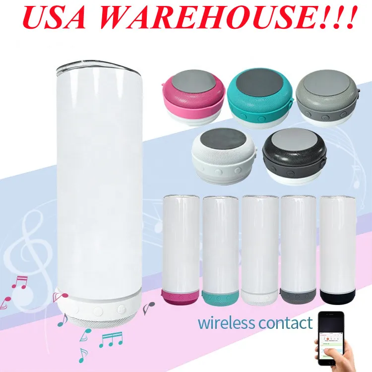 local warehouse!!!sublimation Bluetooth speaker tumbler 20oz straight tumblers 5coloful Audio Stainless Steel bottom enjoy your music IN STOCK NOW!!