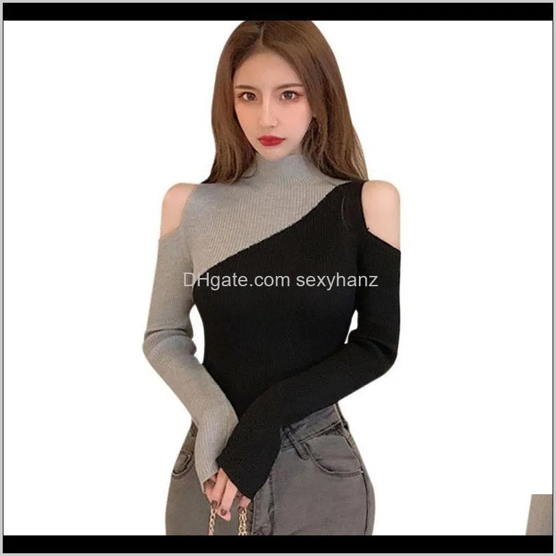 women`s new style of the western style design of the shoulder patchwork contrast color knit bottom gray uniform code
