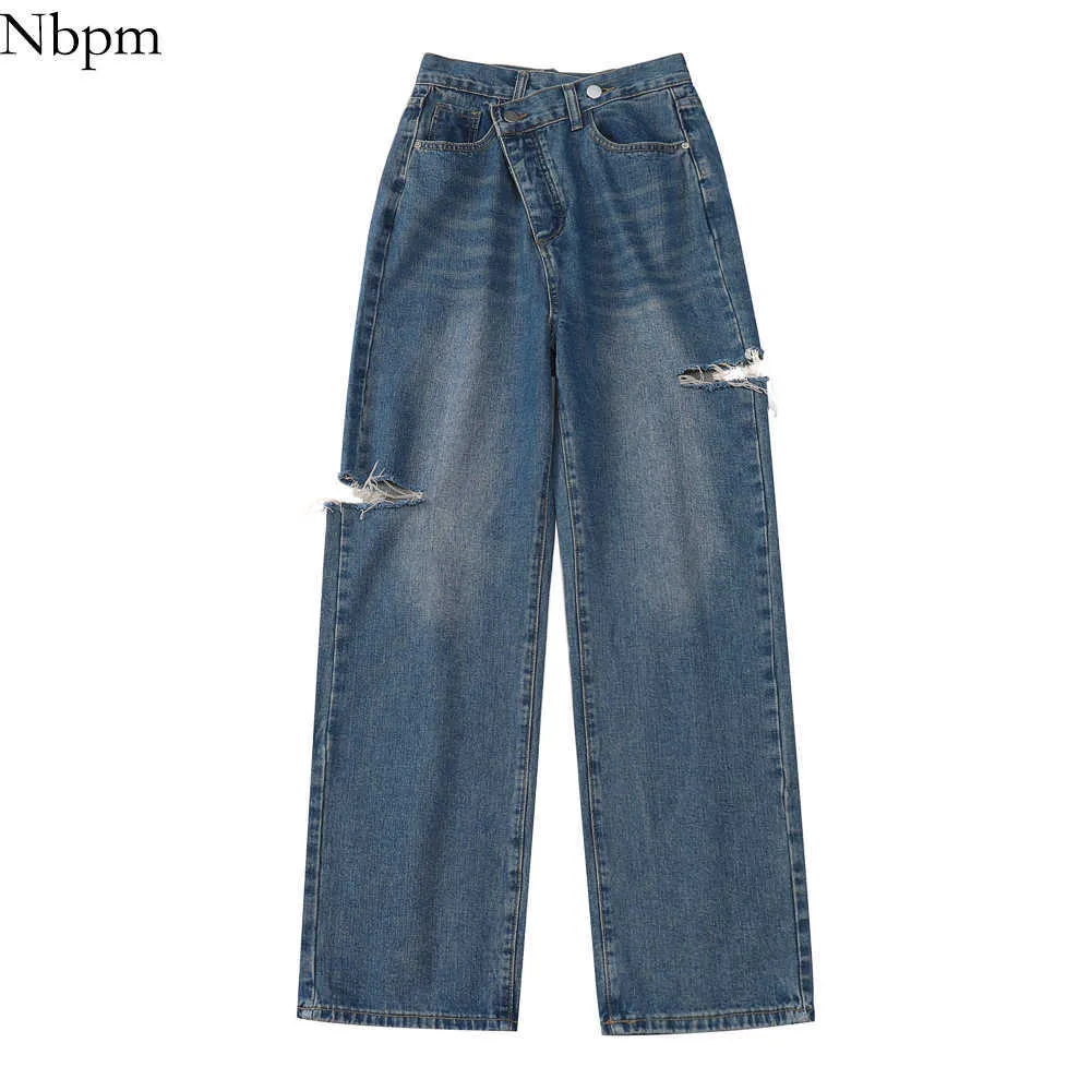 Nbpm Fashion Button Fly Baggy Jeans Woman High Waist Boyfriend Style Широкие джинсы Уличная одежда Femme Джинсовые брюки 210529