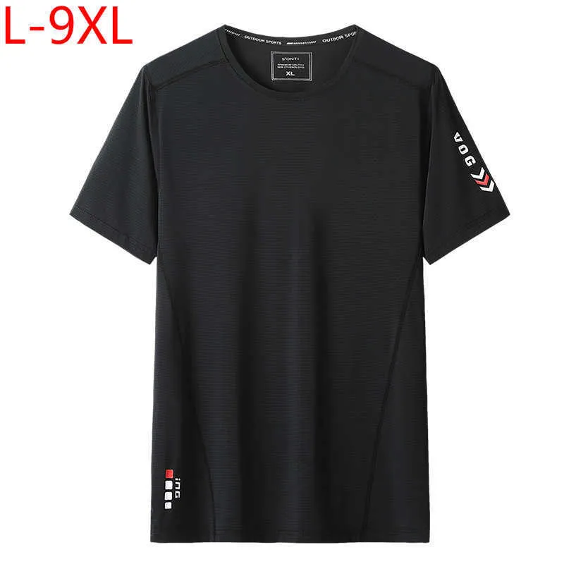 Super Large Size L-9XL Quick Drying Summer Cool Men High Quality Soft Black Short Sleeve T-shirt Man Blue T-shirts Tees Tops 210629