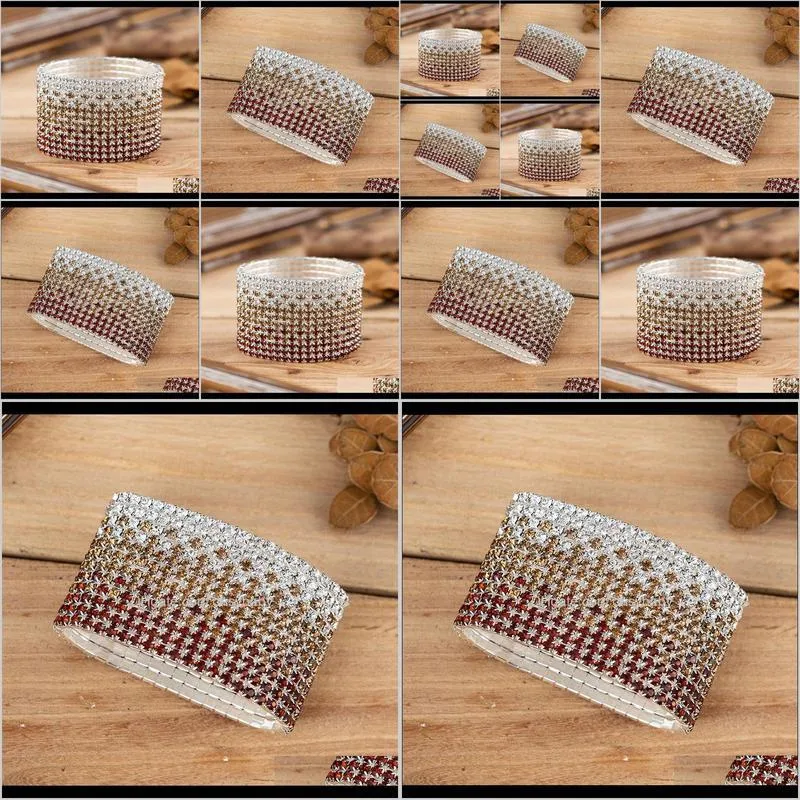 12 rows clear and brown crystal rhinestone bangle bracelet silver plated wedding bridal wide crystal stretch bracelet for woman