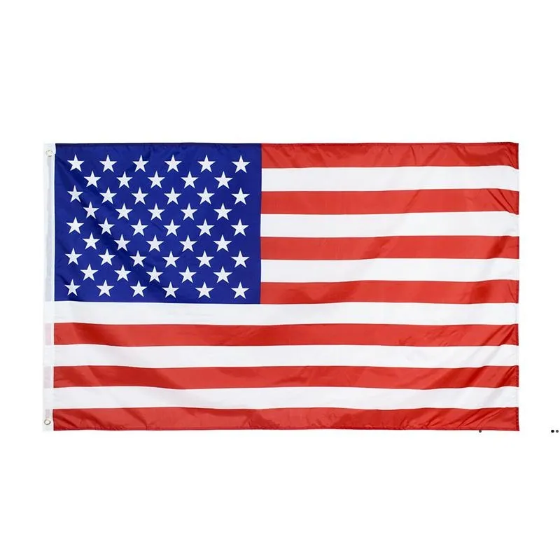 Nova bandeira americana poliéster linha dupla linha enrolada borda US estrelas e listras jardim quadrado banner Estados Unidos bandeiras EWB7759