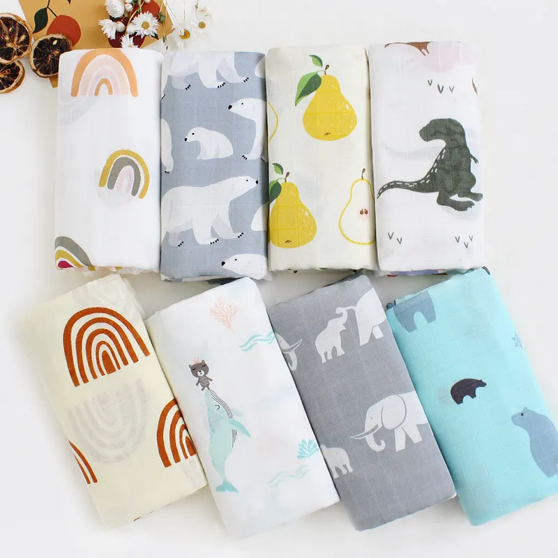 120*120cm Newborn Muslin Swaddle Blanket Rainbow Bamboo Cotton Soft baby blankets Swaddling 32 Styles M3687