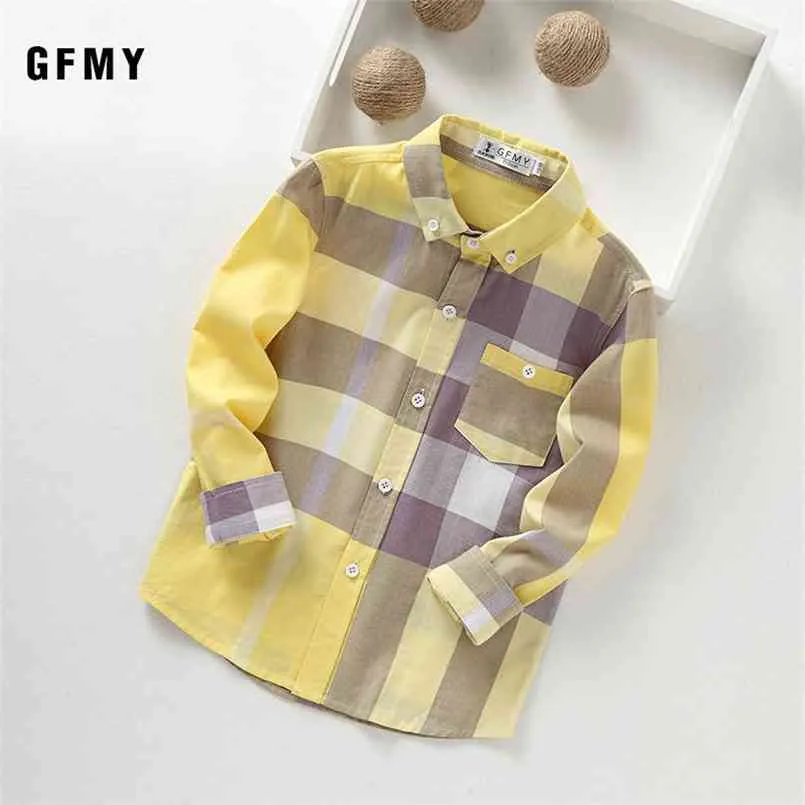 GFMY summer 100% Cotton Full Sleeve Fashion kids Plaid Shirt 3T-14T Casual Big Kid Clothes Can Be a Coat 210713