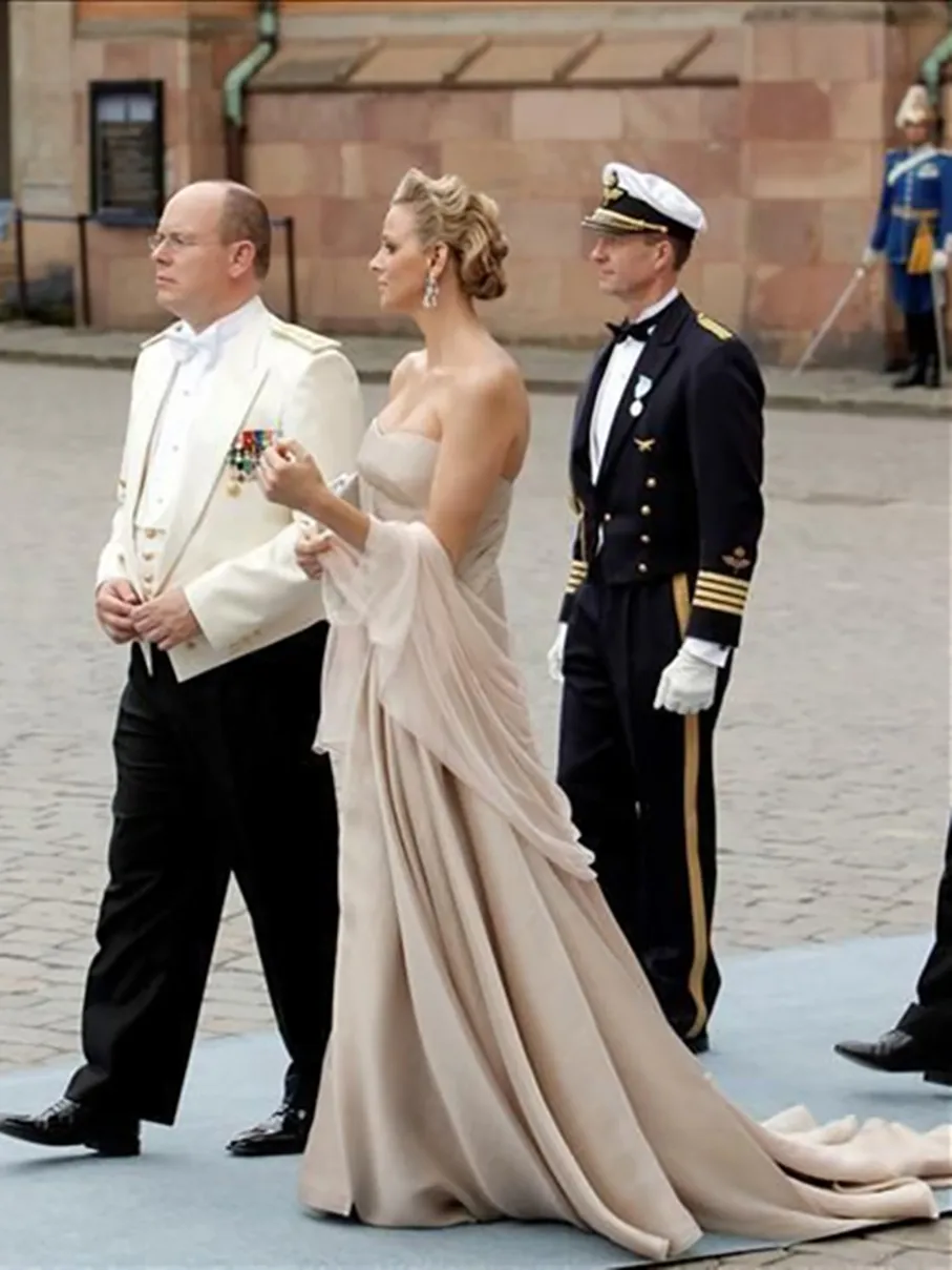 Brudklänningen med wrap Chiffon Shawl Wedding Party Guest Prom Evening Gown Formell Strapless Elegant 2021