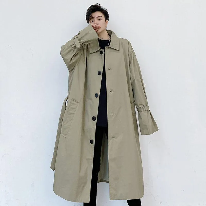 Trenchs d'hommes Hommes Femmes Vintage Casual Lâche Long Manteau Japon Corée Style Mâle Trenchcoat Veste Couple Coupe-Vent Vêtements D'extérieur