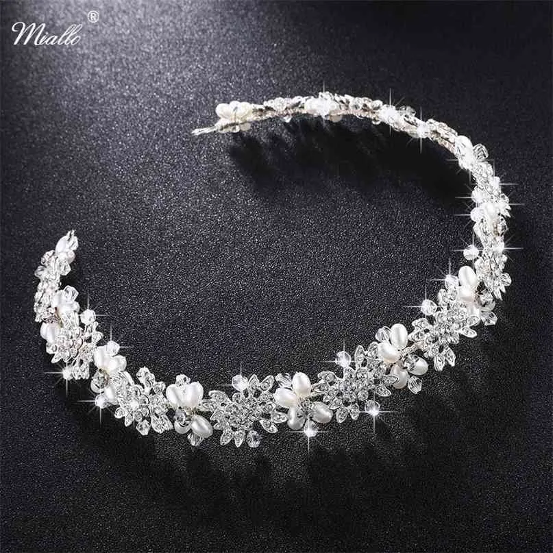 Miallo Luxury Clear Crystal Capelli da sposa Vite Perle Accessori per gioielli da sposa Copricapo da donna Corone Pageant HS-J4506 210707