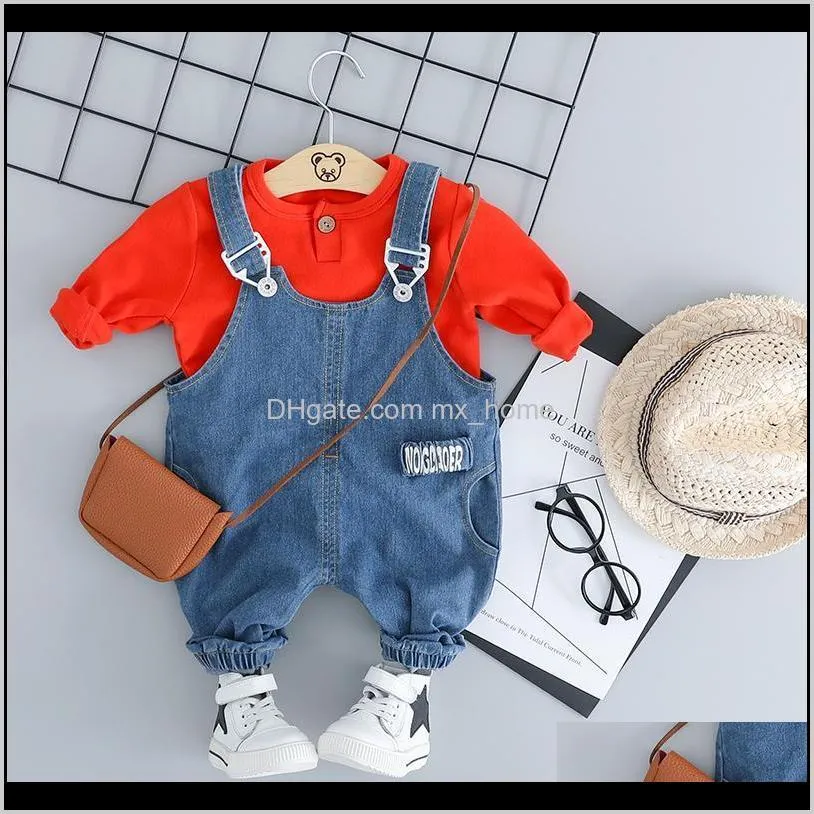 hylkidhuose baby girls boys clothing sets toddler infant clothes suits high quality cotton t shirt bib jeans kids child costume 201023