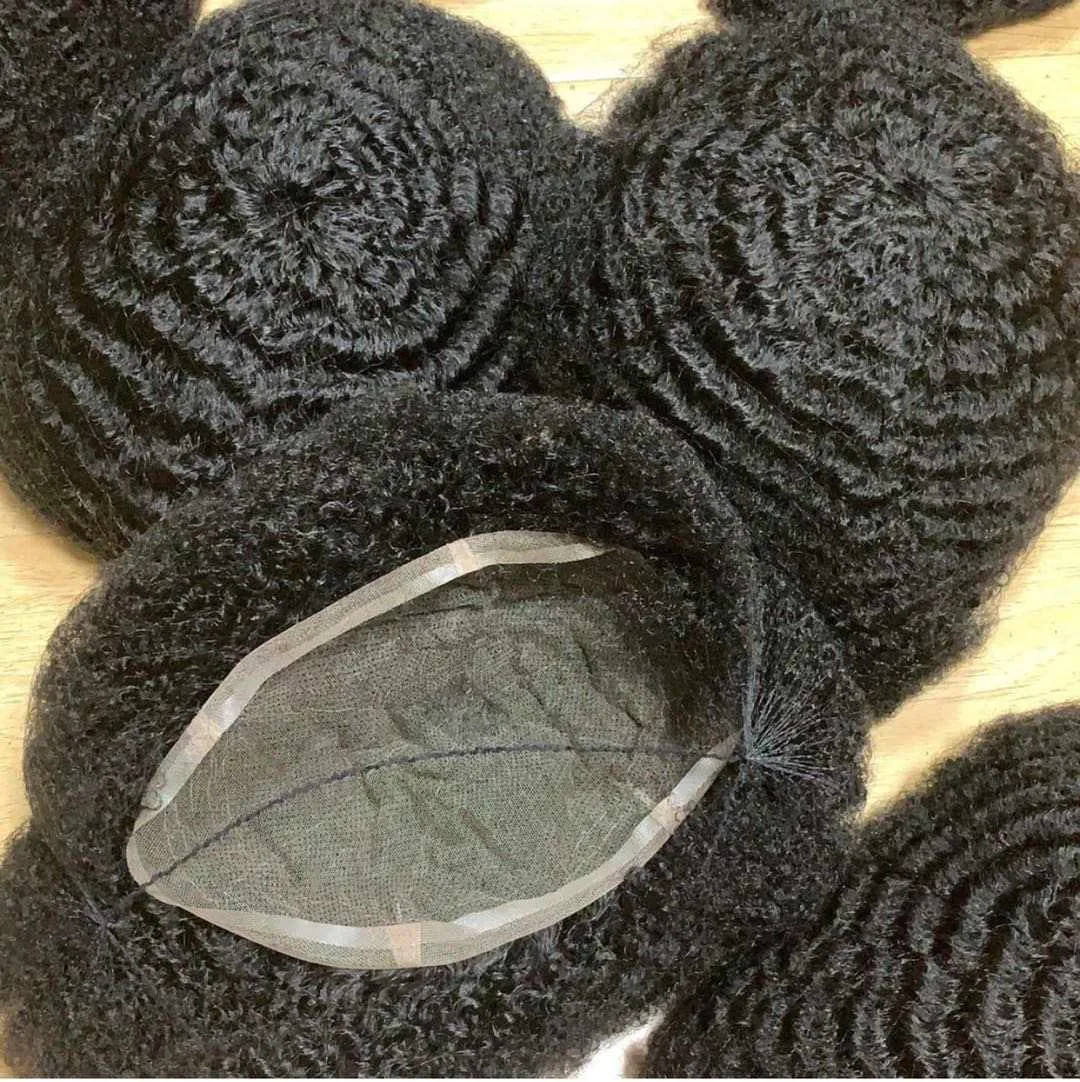 Afro Kinky Curl Toupee Indian Remy Substituição de Cabelo Humano 4mm / 6mm / 8mm / 10mm / 12mm / 15mm Unidade de renda completa para homens negros Fast Express