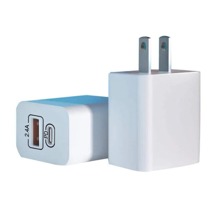 Dual USB Type C Charger Mini Quick Charge PD 12W 2.4A Fast Charging Travel Wall adapter