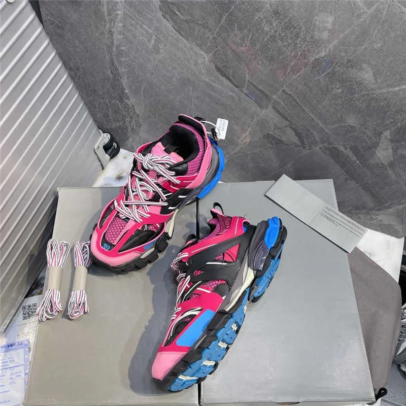 2022 Luxe Designer Track Glow Jurk Schoenen Tess.s.gomma Roze Blauw Lace Up Trainer Schoenen Sneakers Met Doos