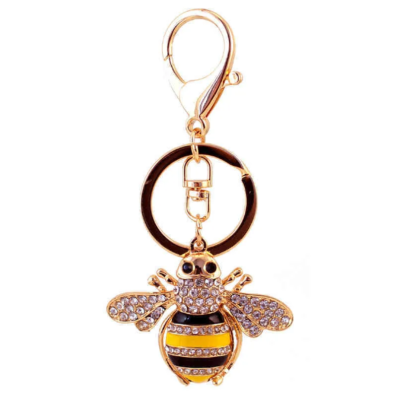 Llaveros Creativo precioso cristal con incrustaciones de diamante abeja coche llavero bolso de mujer accesorios colgante de metal