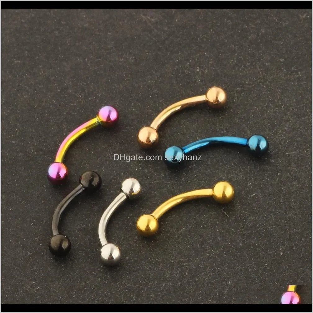 banana eyebrow ring sets wholesale 120pcs fashion body jewelry stainless steel ear barbell eyebrow piercing mix 6 color