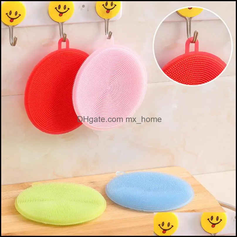 Anti-scald Non-stick Oil Kitchen Dish Washing Brush Round Silicone Cleaning Brush Multifunctional Cleaning Tool Clean Hygienic VT1419