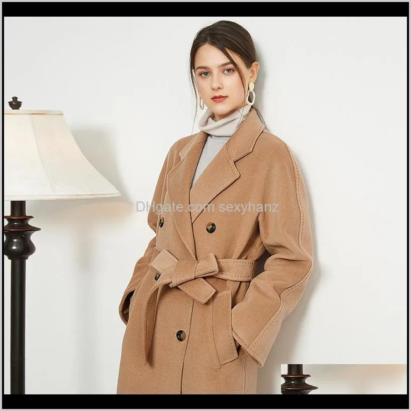 bottle winter 2020 m`s classic camel wool cashmere coat women`s belt 101801 small sub woolen coat