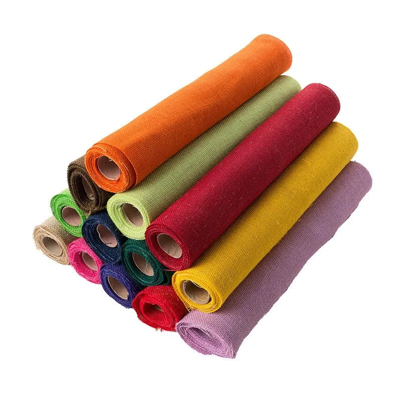 Roll Of 50cmX3meters Colorful Linen Natural Burlap Tight-Weave Jute Fabric For Wedding Party Diy Decor