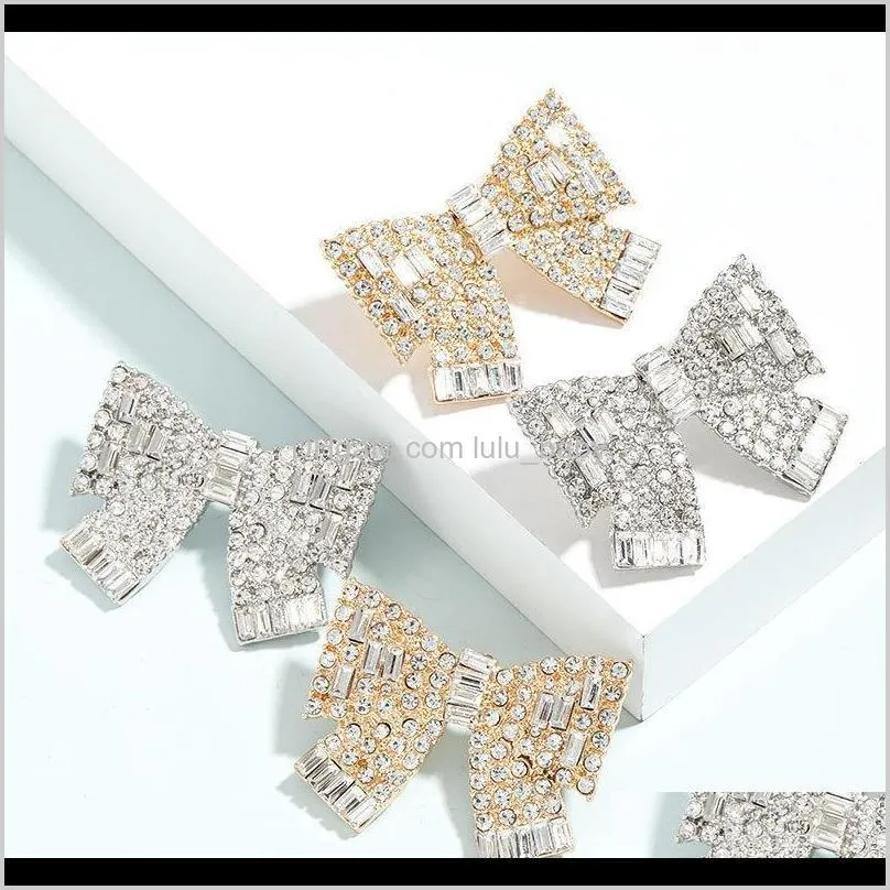 personalized alloy diamond rhinestone full diamond super flash bow earrings female girl temperament earrings cold wind