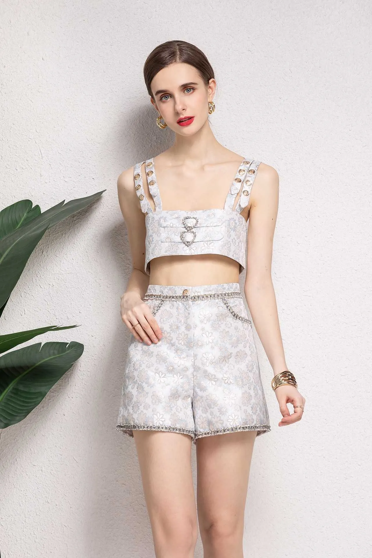 Vintage Jacquard Slip Top And Diamond Lace Shorts Set For Women Truevoker  Summer Runway Fashion 210602 From Bai01, $54.88