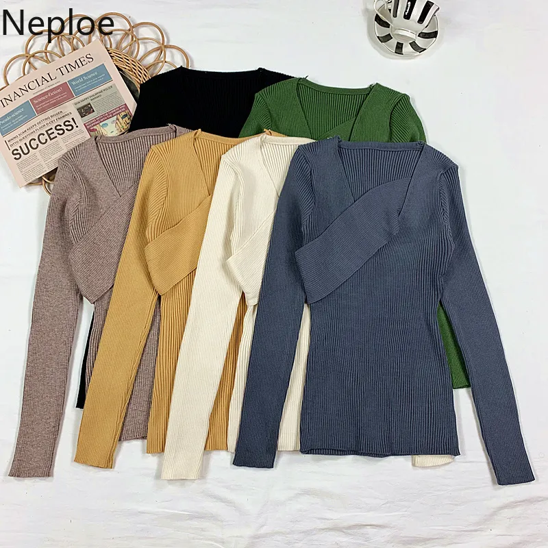 Neplele Chicの不規則な女性のセーター冬の服Vネックスリムフィットニットプルオーバープルフェムム韓国の新しいジャンパートップス4H004 210422