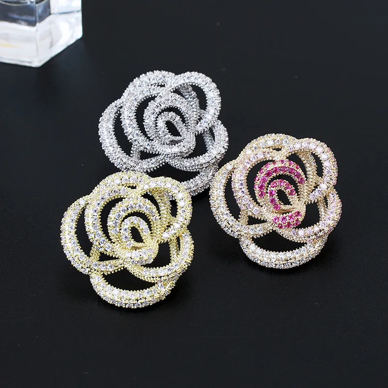 luxury brand korean fashion summer accessories camellia with full zircon flower stud earring women for gifts