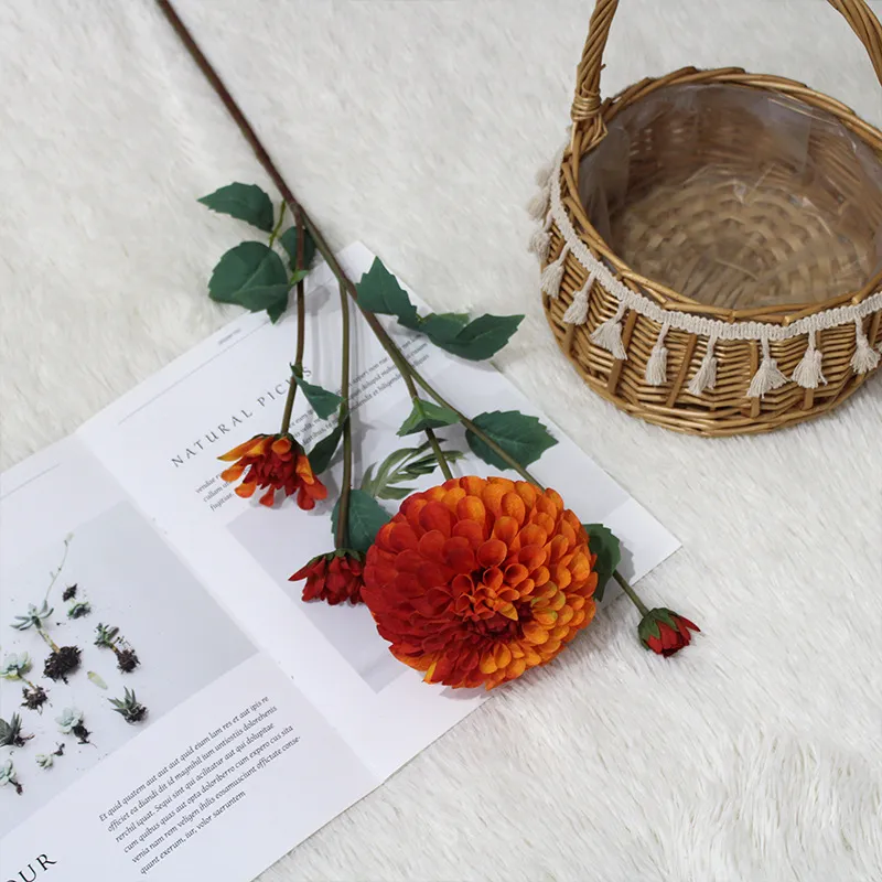 محاكاة Dahlia Branch Daisy Ball Flower Table Display Flores Silk Branch Home Home Wedding Buouquet Pouquet