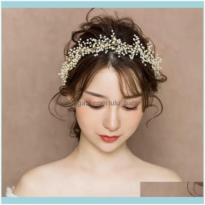 FORSEVEN Gold/Silver Color Pearls Headband Headpieces Women Kids Tiara Bride coroa Noiva Wedding Hair Jewelry Accessories