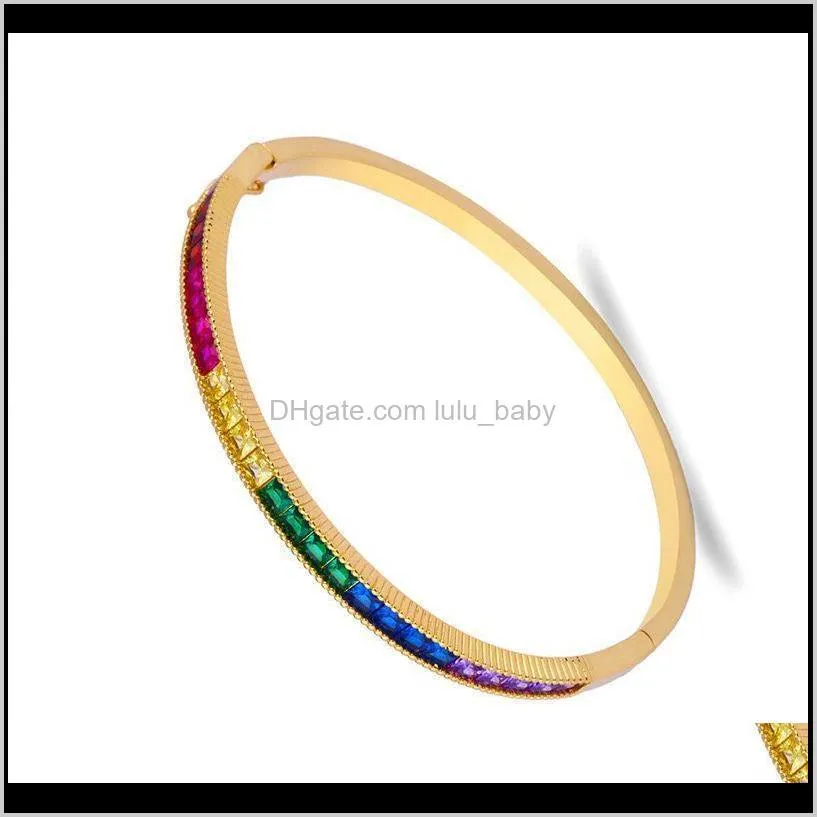 new design dainty cz rainbow bracelets for women girl crystal gold charm big bangle jewelry wedding gift 2021