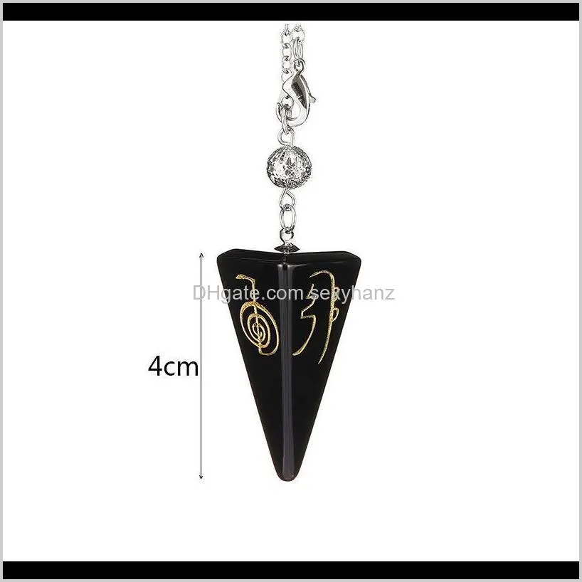 natural obsidian symbol carving pyramid stone pendulum for biolocation reiki amulet quartz crystal pendulo divinat qylmak
