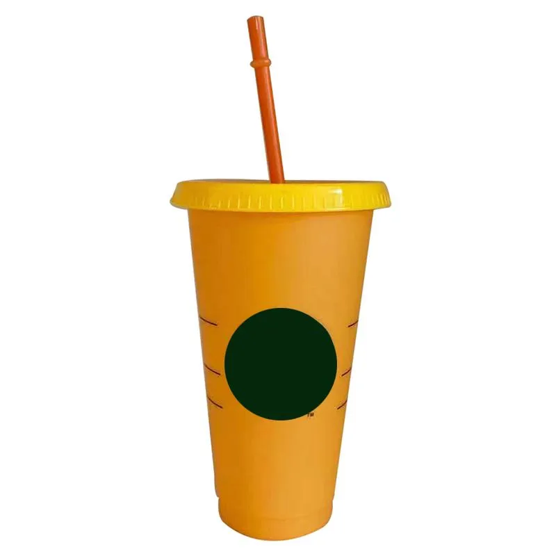 Kupalar Gökkuşağı Saman Fincan Logo Kapaklı Kahve Kullanımlık Bardaklar Plastik Tumbler Mat Bitirmek Kupa